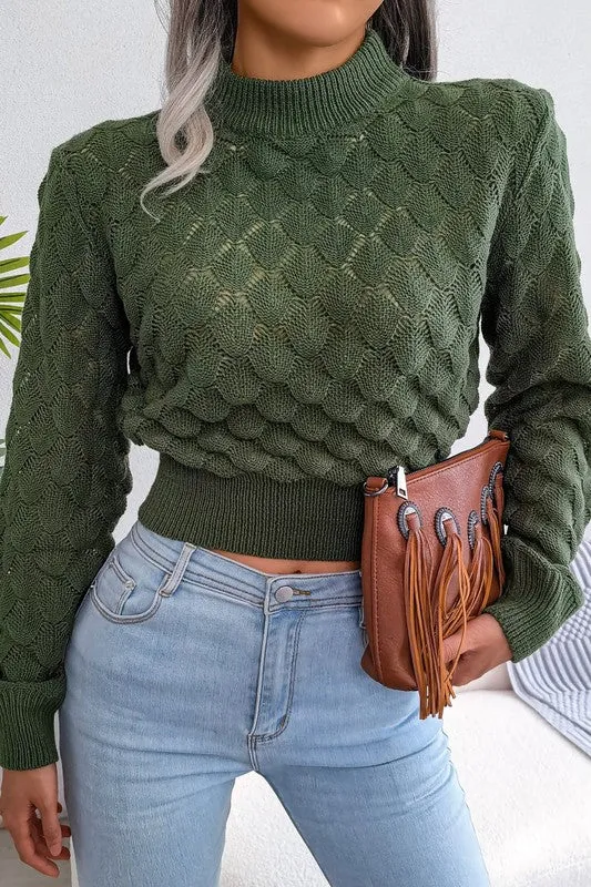 Textured Mock Neck Sweater - Green