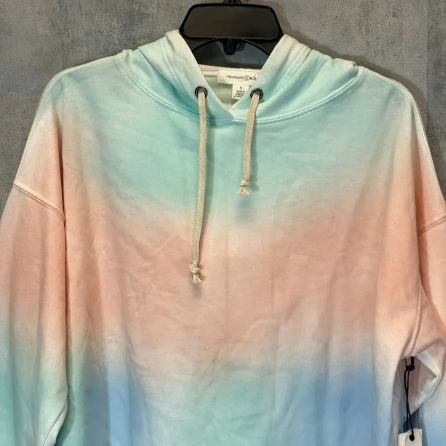 TREASURE & BOND Women's Blush-Mint Tie-Dye Raw Hem Pullover Hoodie SZ S
