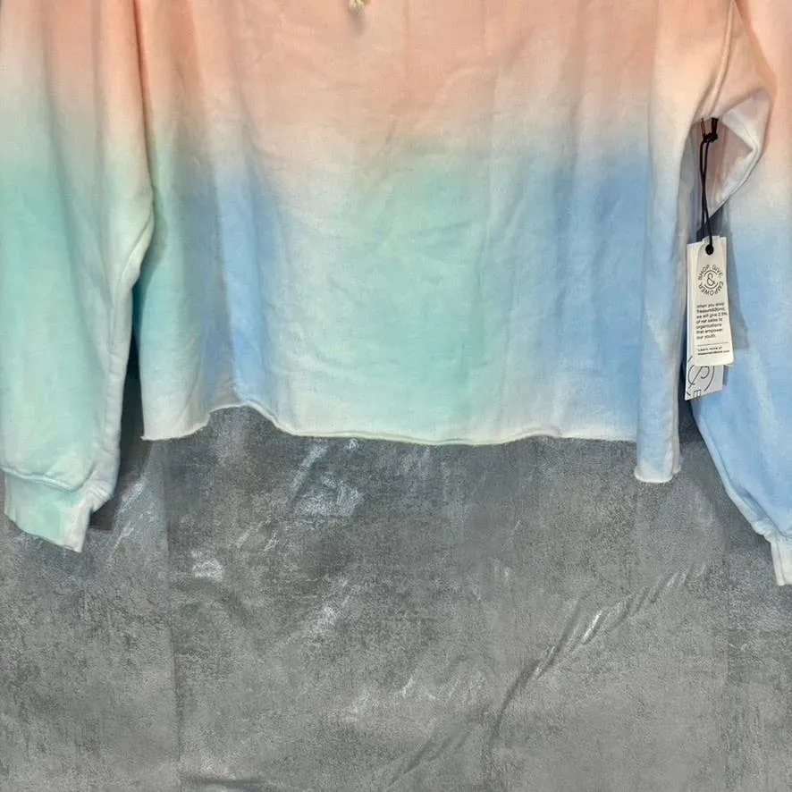 TREASURE & BOND Women's Blush-Mint Tie-Dye Raw Hem Pullover Hoodie SZ S