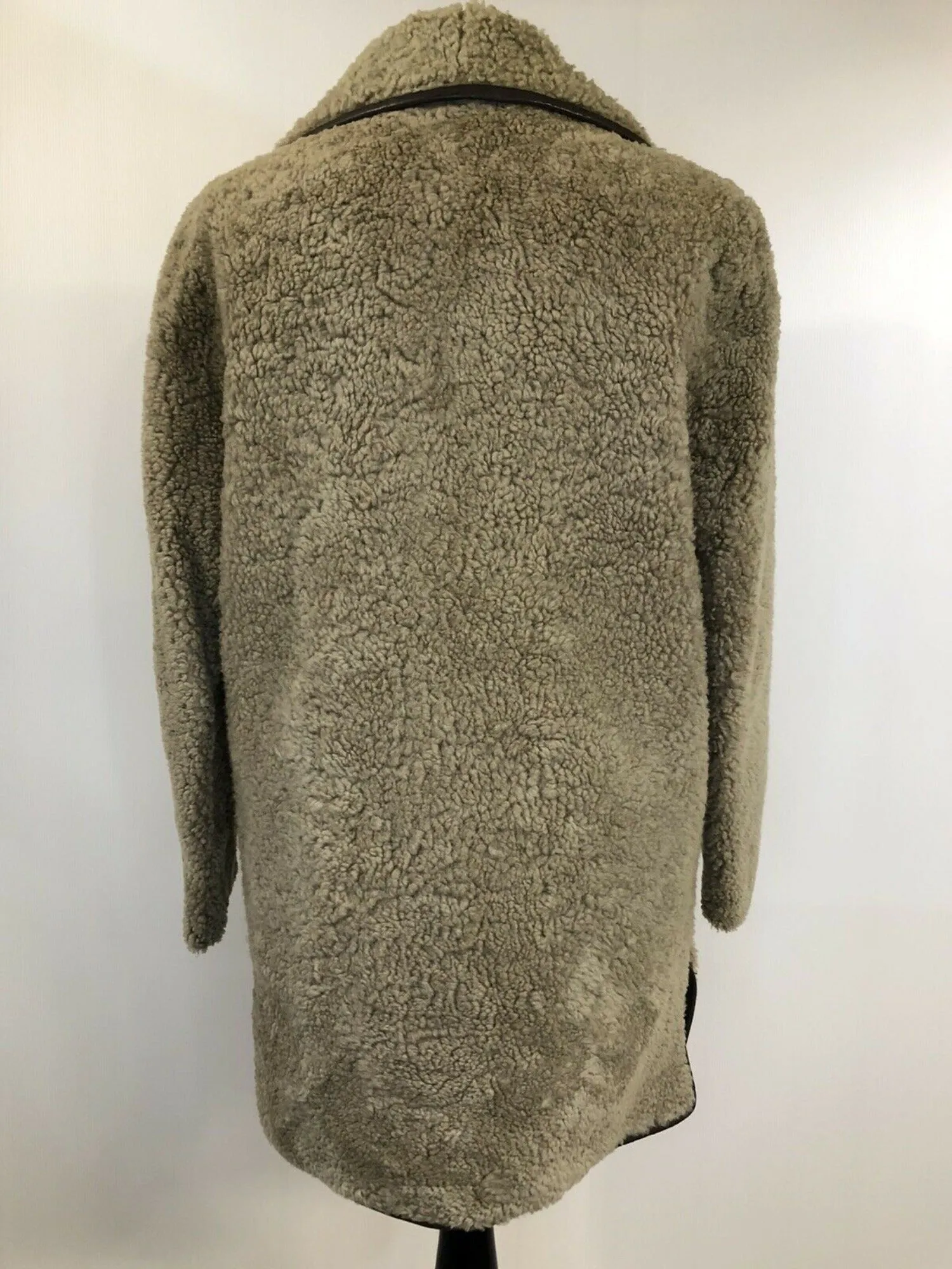 Vintage 1970s Single Breasted Sheepskin Teddy Coat in Beige - Size UK 14
