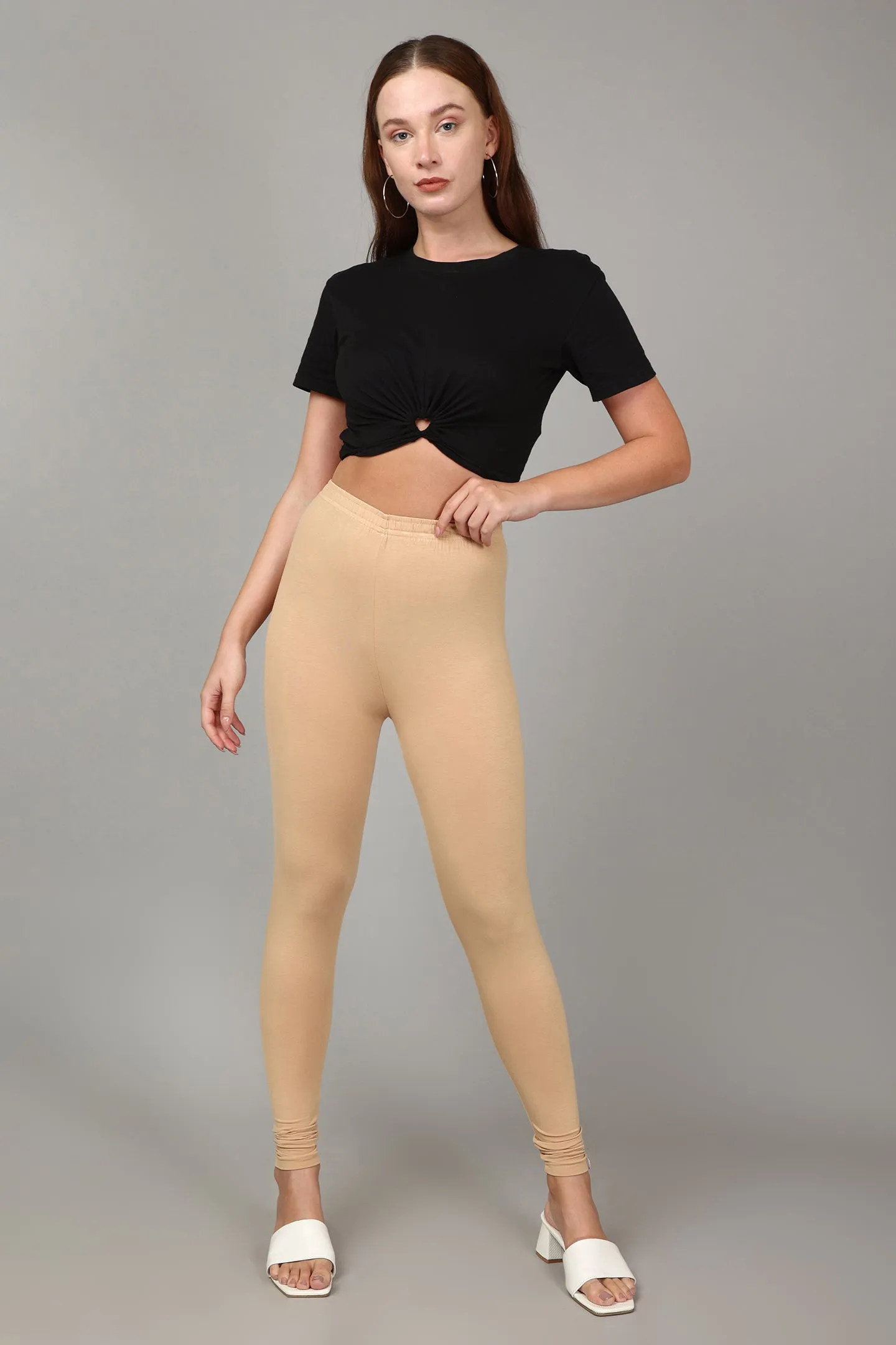 VISCOSE ANKLE LEGGINGS - DEEP SKIN
