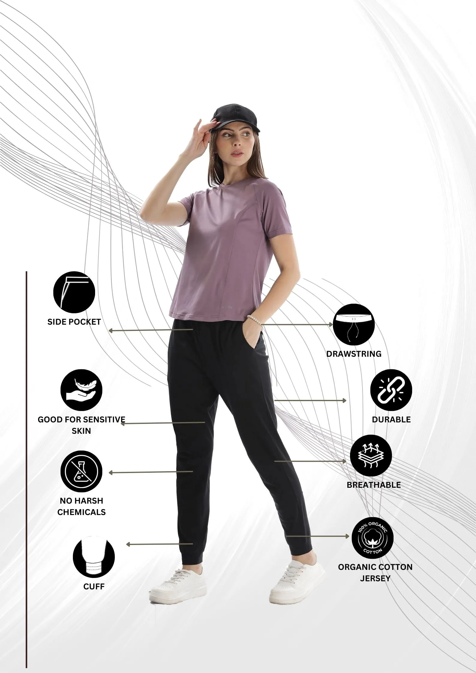 Women Organic Cotton Joggers Pant With Side Pockets and  Adjustable Waist