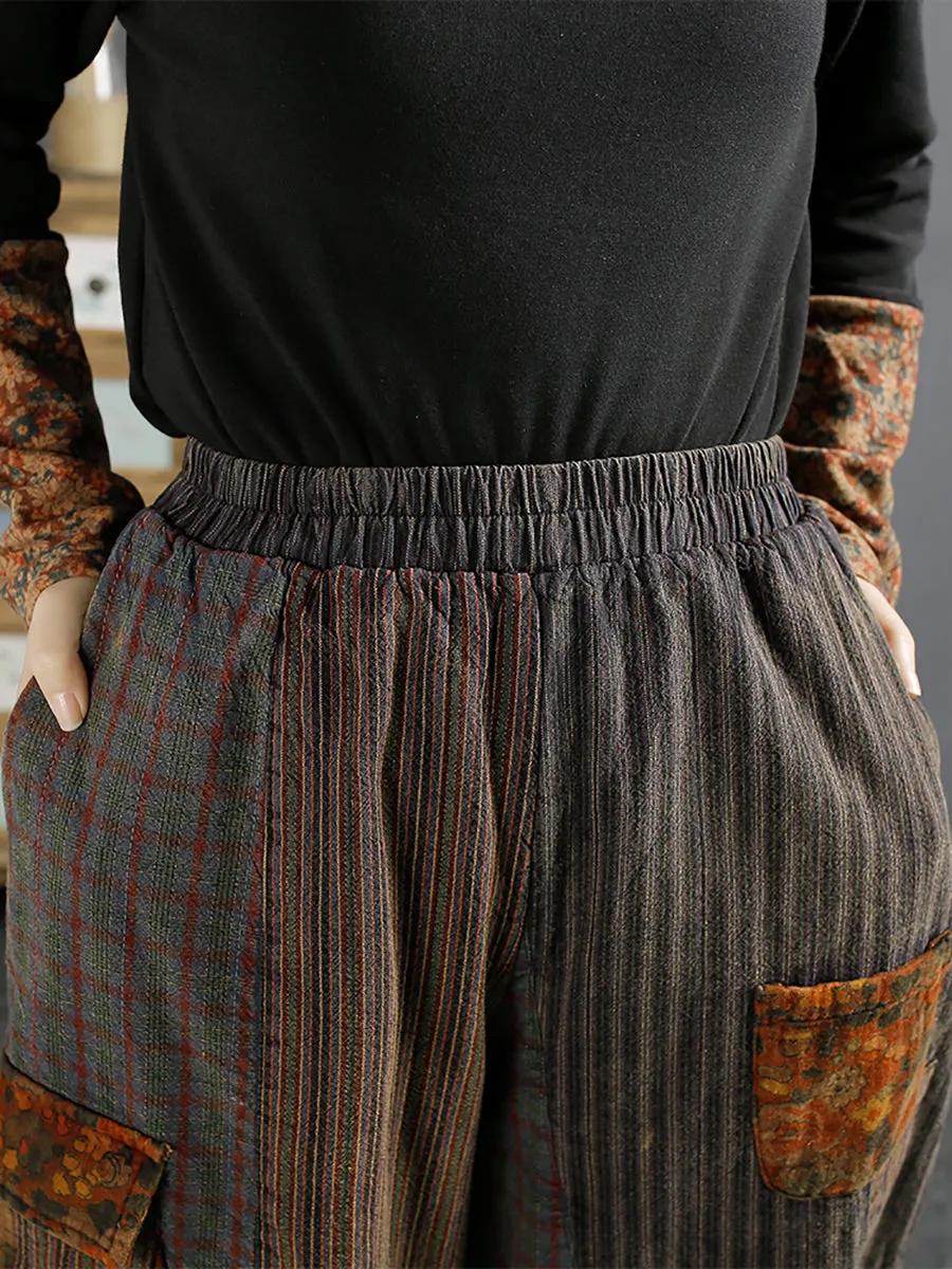 Women Winter Retro Patch Spliced Harem Pants