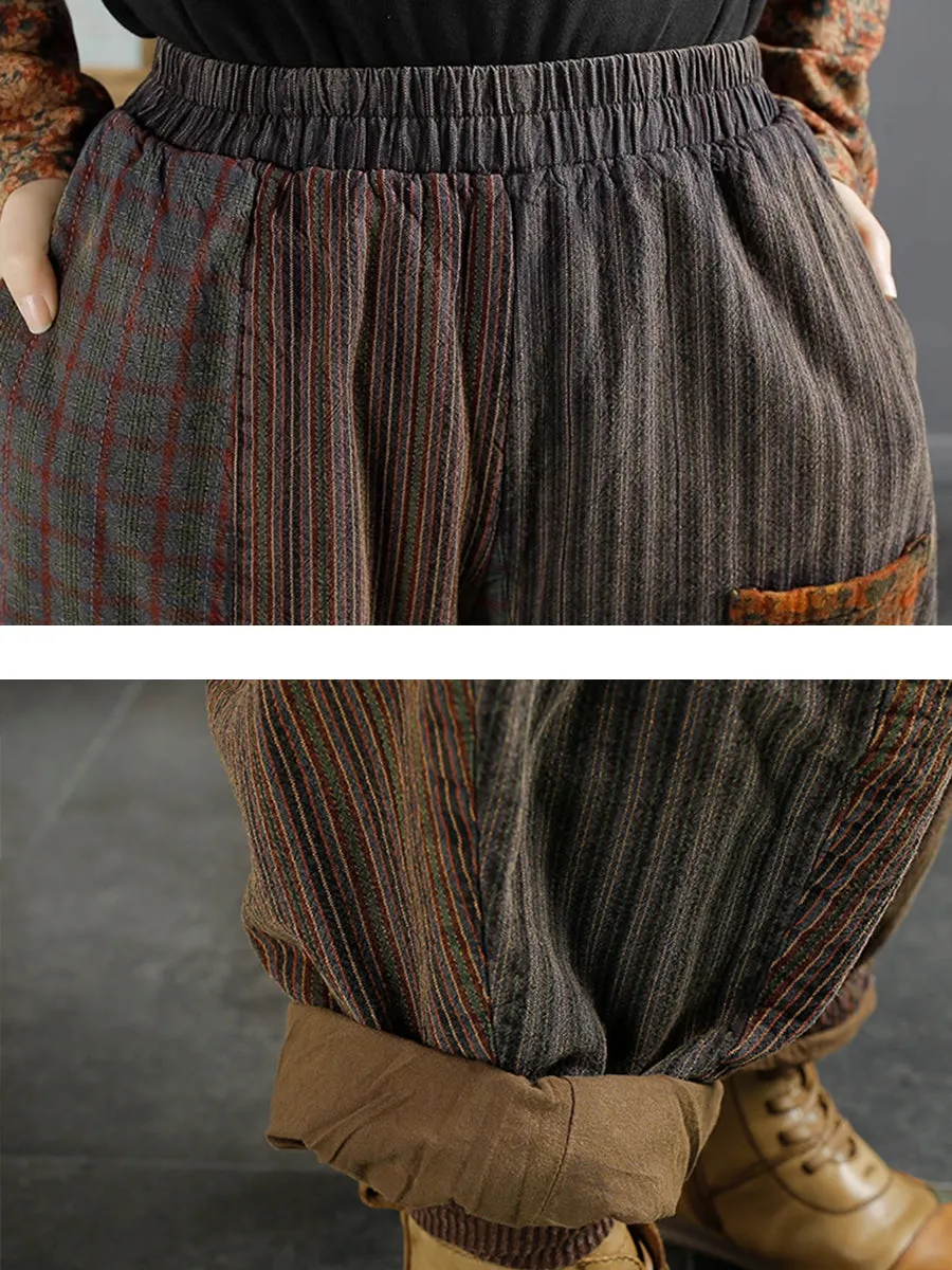 Women Winter Retro Patch Spliced Harem Pants
