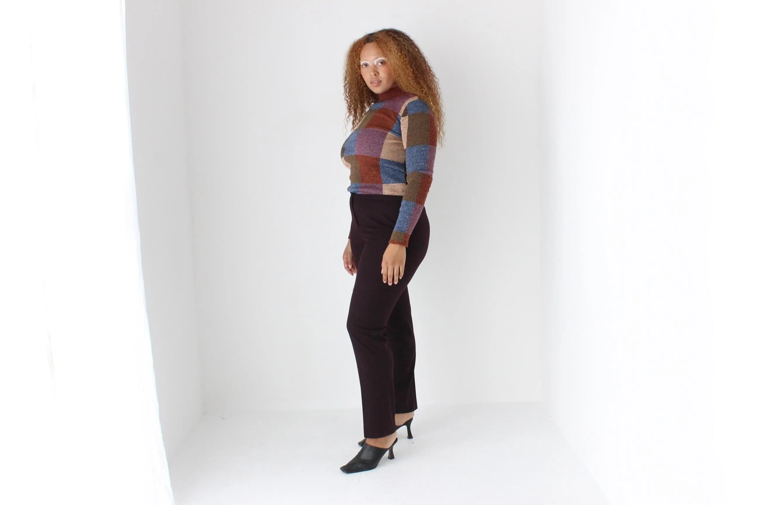 Y2K Pure Wool Checker Knit Sweater Top