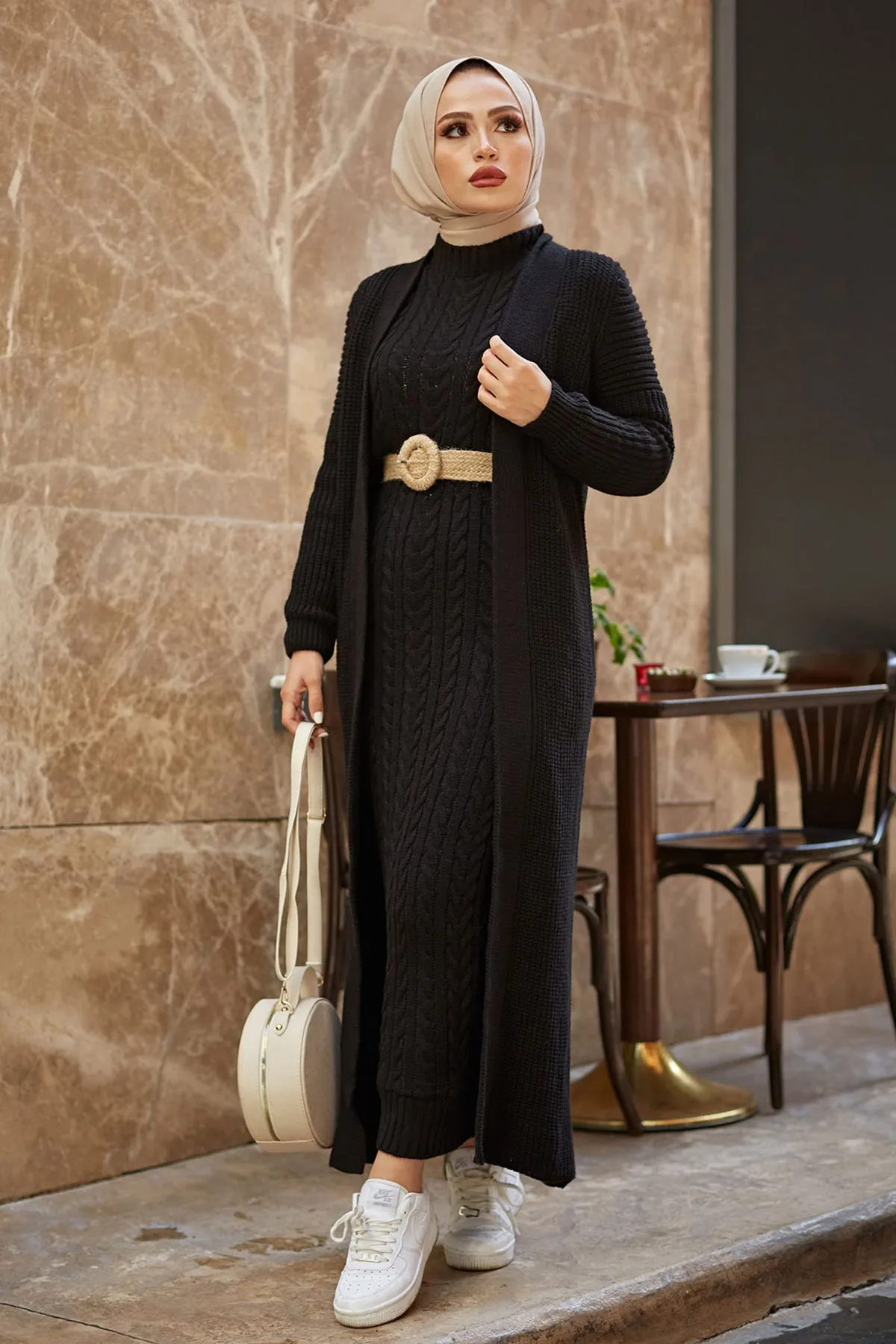ZRF Women Knit Black Cardigan Dress Suit - Tezonapa