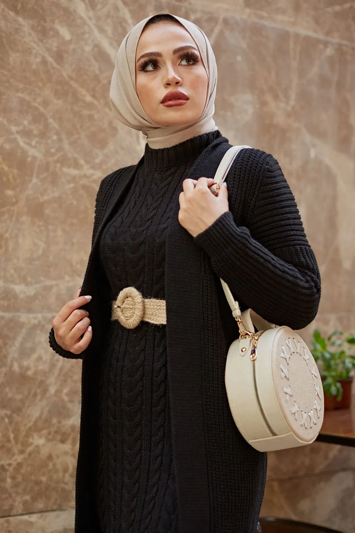 ZRF Women Knit Black Cardigan Dress Suit - Tezonapa